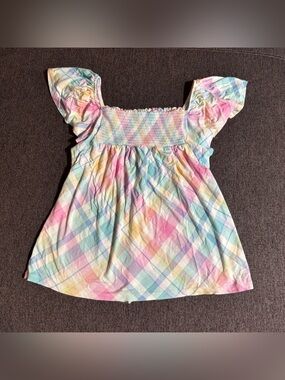 Play by Little Sleepies Bamboo Rainbow Pastel Plaid Check Smocked Top Girls 10
